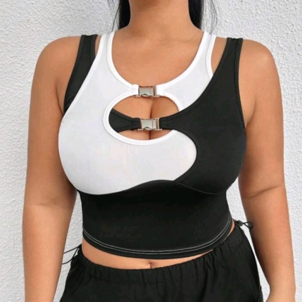 Ladies Cut Out Color Block Crop Tank sz 0XL